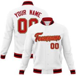 Custom White Red-Yellow Classic Style Varsity Full-Snap Letterman Jacket