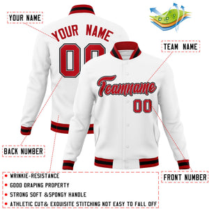 Custom White Red-Gray Classic Style Varsity Full-Snap Letterman Jacket