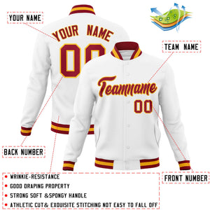 Custom White Crimson-Gold Classic Style Varsity Full-Snap Letterman Jacket