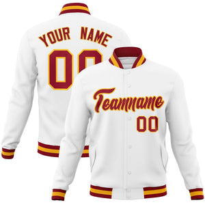 Custom White Crimson-Gold Classic Style Varsity Full-Snap Letterman Jacket