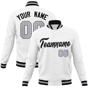 Custom White Black Classic Style Varsity Full-Snap Letterman Jacket