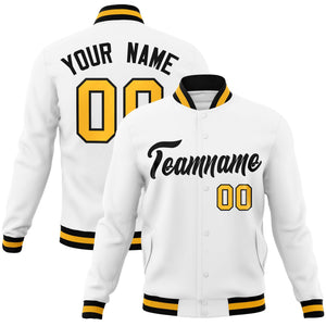 Custom White Black Classic Style Varsity Full-Snap Letterman Jacket