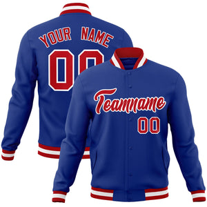 Custom Royal Red-White Classic Style Varsity Full-Snap Letterman Jacket