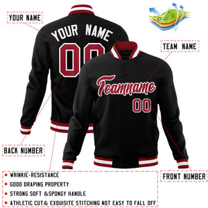 Custom Black Crimson-White Classic Style Varsity Full-Snap Letterman Jacket