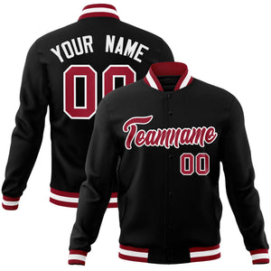 Custom Black Crimson-White Classic Style Varsity Full-Snap Letterman Jacket