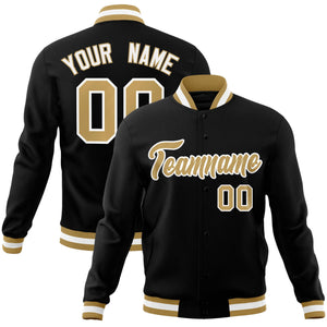 Custom Black Old Gold-White Classic Style Varsity Full-Snap Letterman Jacket