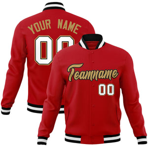 Custom Red Old Gold-Black Classic Style Varsity Full-Snap Letterman Jacket