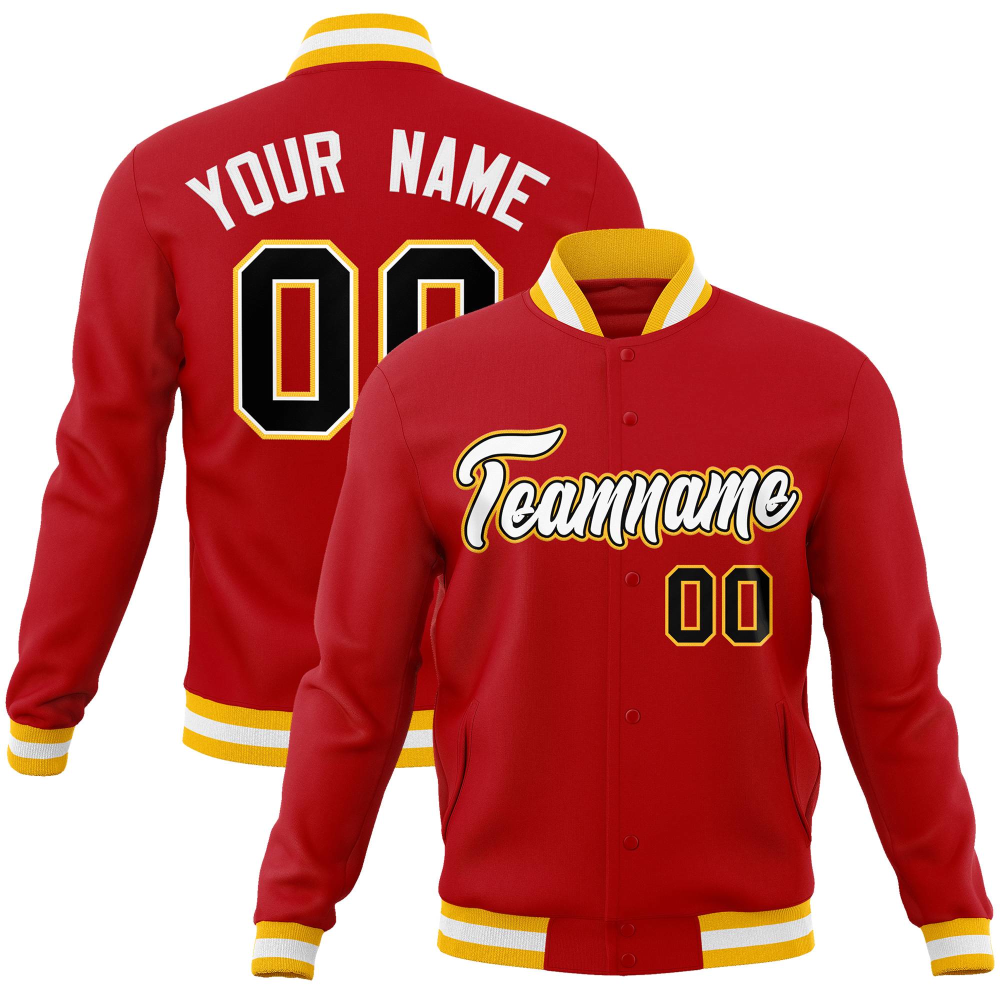 Custom Red White-Black Classic Style Varsity Full-Snap Letterman Jacket