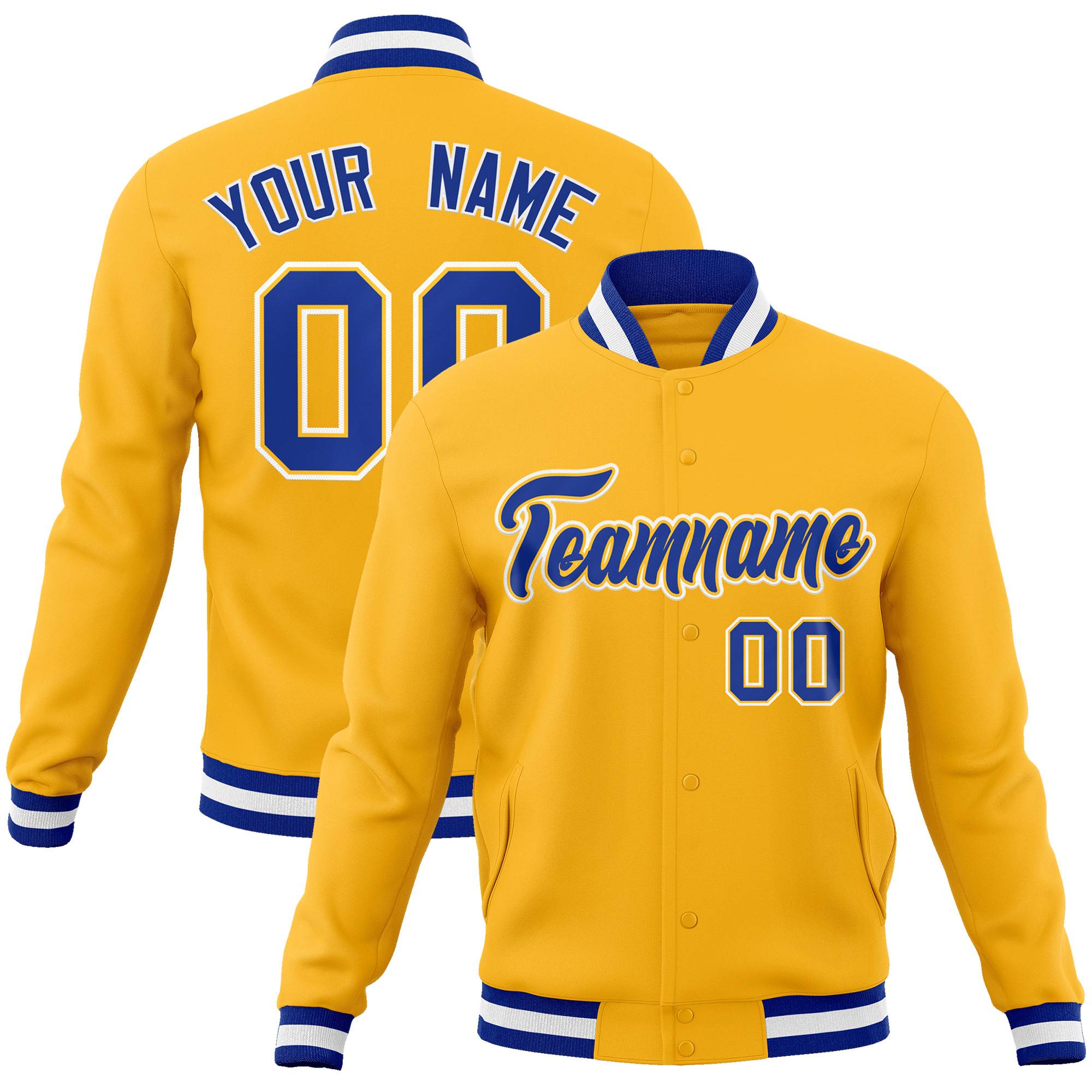 Custom Gold Royal-Gold Classic Style Varsity Full-Snap Letterman Jacket