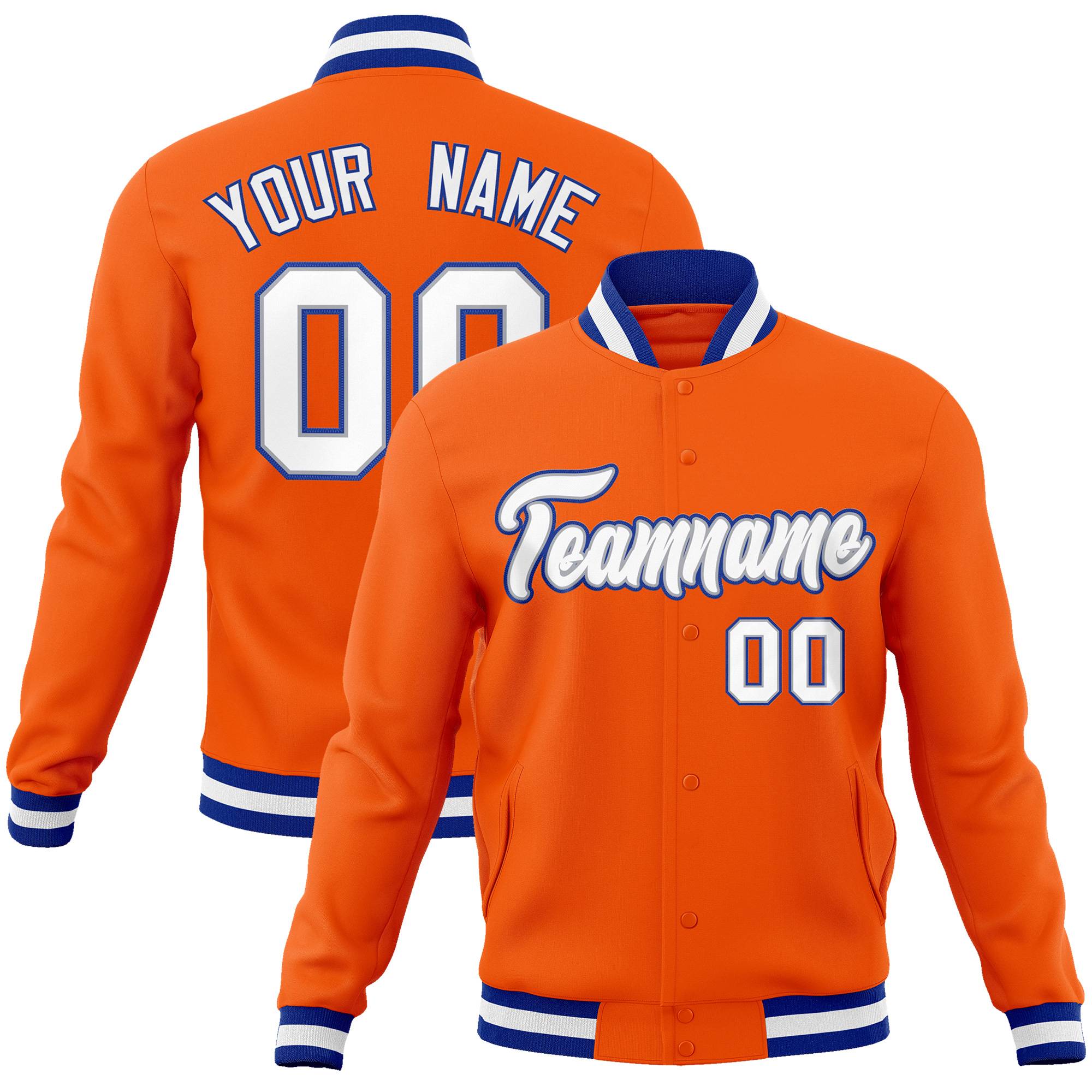 Custom Orange White-Gray Classic Style Varsity Full-Snap Letterman Jacket