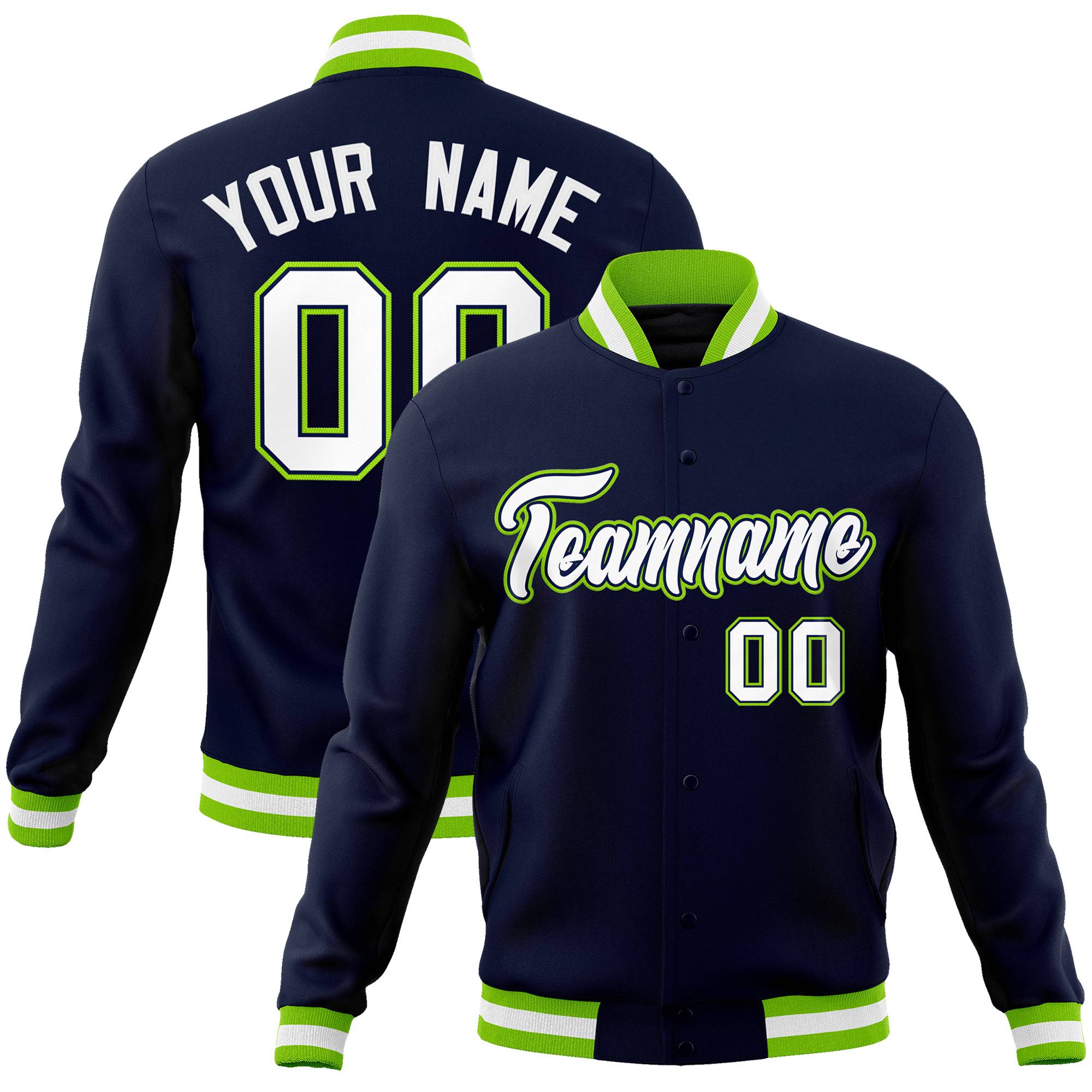 Custom Navy White-Navy Classic Style Varsity Full-Snap Letterman Jacket