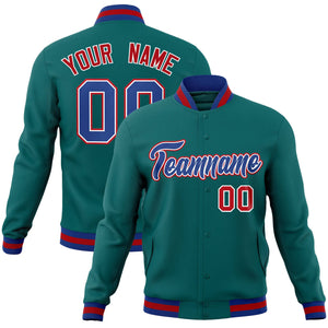 Custom Aqua Royal-White Classic Style Varsity Full-Snap Letterman Jacket