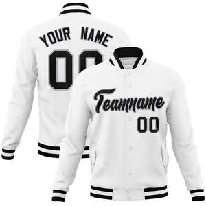 Custom White Black-Gray Classic Style Varsity Full-Snap Letterman Jacket