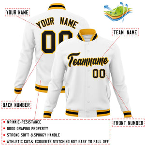 Custom White Black-Gold Classic Style Varsity Full-Snap Letterman Jacket