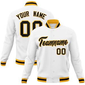 Custom White Black-Gold Classic Style Varsity Full-Snap Letterman Jacket