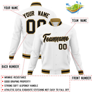 Custom White Black-Old Gold Classic Style Varsity Full-Snap Letterman Jacket