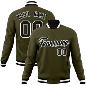 Custom Olive Black-White Classic Style Varsity Full-Snap Letterman Jacket