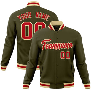 Custom Olive Red-Khaki Classic Style Varsity Full-Snap Letterman Jacket