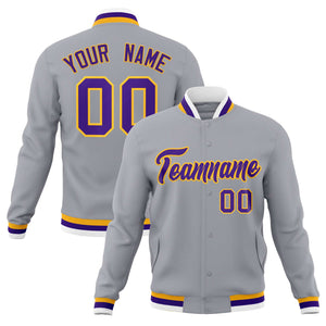 Custom Gray Purple-Gold Classic Style Varsity Full-Snap Letterman Jacket