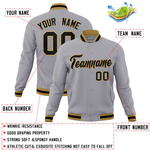 Custom Gray Black-Old Gold Classic Style Varsity Full-Snap Letterman Jacket