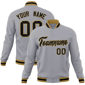 Custom Gray Black-Old Gold Classic Style Varsity Full-Snap Letterman Jacket