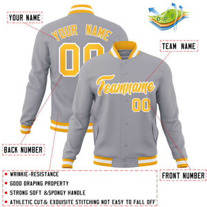 Custom Gray Gold-White Classic Style Varsity Full-Snap Letterman Jacket