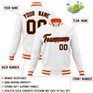 Custom White Black-Orange Classic Style Varsity Full-Snap Letterman Jacket