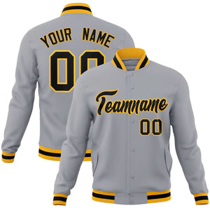 Custom Gray Black-Gold Classic Style Varsity Full-Snap Letterman Jacket