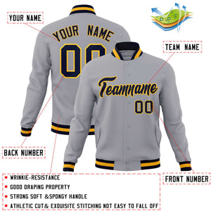 Custom Gray Navy-Gold Classic Style Varsity Full-Snap Letterman Jacket