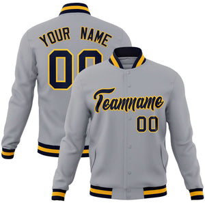 Custom Gray Navy-Gold Classic Style Varsity Full-Snap Letterman Jacket