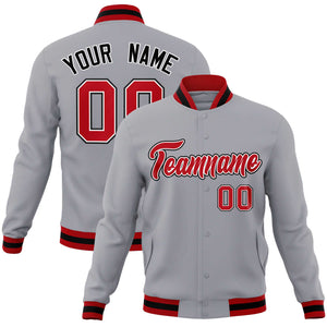 Custom Gray Red-Black Classic Style Varsity Full-Snap Letterman Jacket