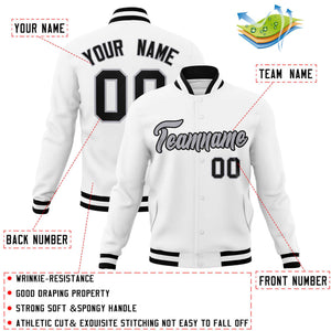 Custom White Gray-Black Classic Style Varsity Full-Snap Letterman Jacket