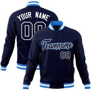 Custom Navy Navy-Powder Blue Classic Style Varsity Full-Snap Letterman Jacket