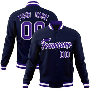 Custom Navy Purple-White Classic Style Varsity Full-Snap Letterman Jacket