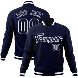 Custom Navy Navy-White Classic Style Varsity Full-Snap Letterman Jacket