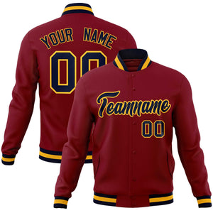 Custom Crimson Navy-Gold Classic Style Varsity Full-Snap Letterman Jacket