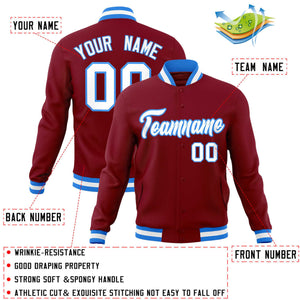 Custom Crimson White-Powder Blue Classic Style Varsity Full-Snap Letterman Jacket