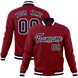 Custom Crimson Navy-White Classic Style Varsity Full-Snap Letterman Jacket