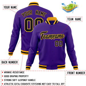 Custom Purple Black-Gold Classic Style Varsity Full-Snap Letterman Jacket