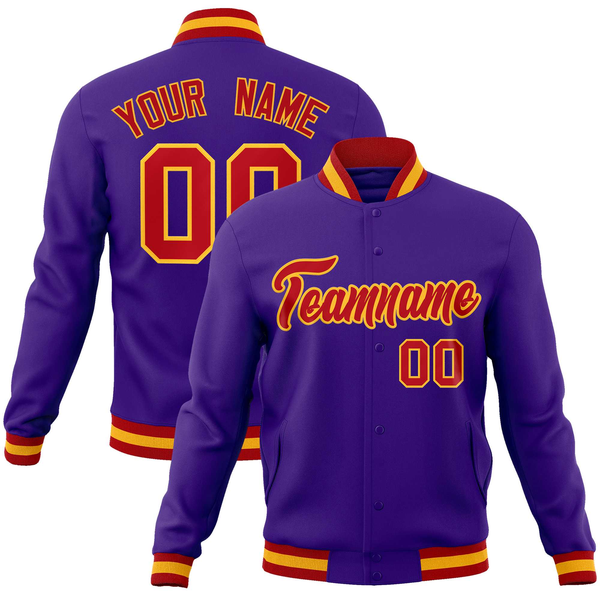 Custom Purple Red-Gold Classic Style Varsity Full-Snap Letterman Jacket