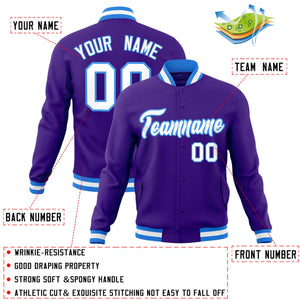 Custom Purple White-Powder Blue Classic Style Varsity Full-Snap Letterman Jacket