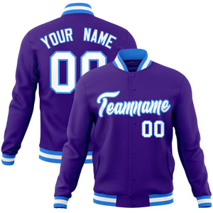 Custom Purple White-Powder Blue Classic Style Varsity Full-Snap Letterman Jacket