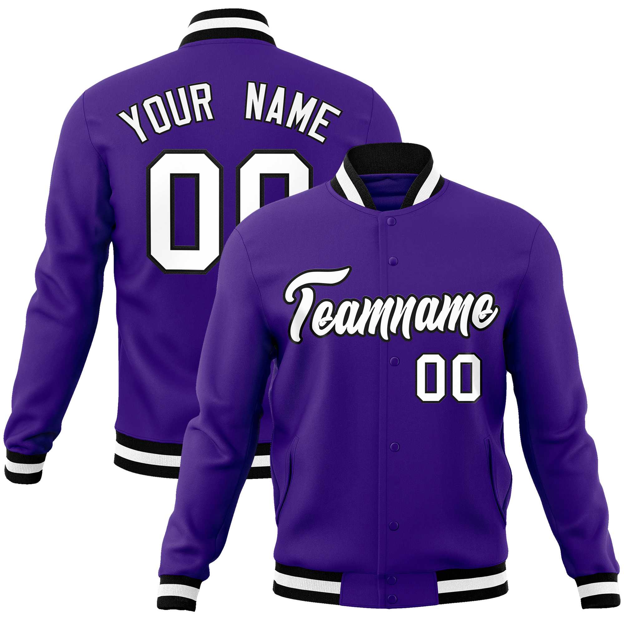 Custom Purple White-Black Classic Style Varsity Full-Snap Letterman Jacket