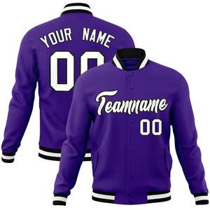 Custom Purple White-Black Classic Style Varsity Full-Snap Letterman Jacket