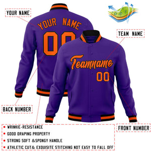 Custom Purple Orange-Black Classic Style Varsity Full-Snap Letterman Jacket