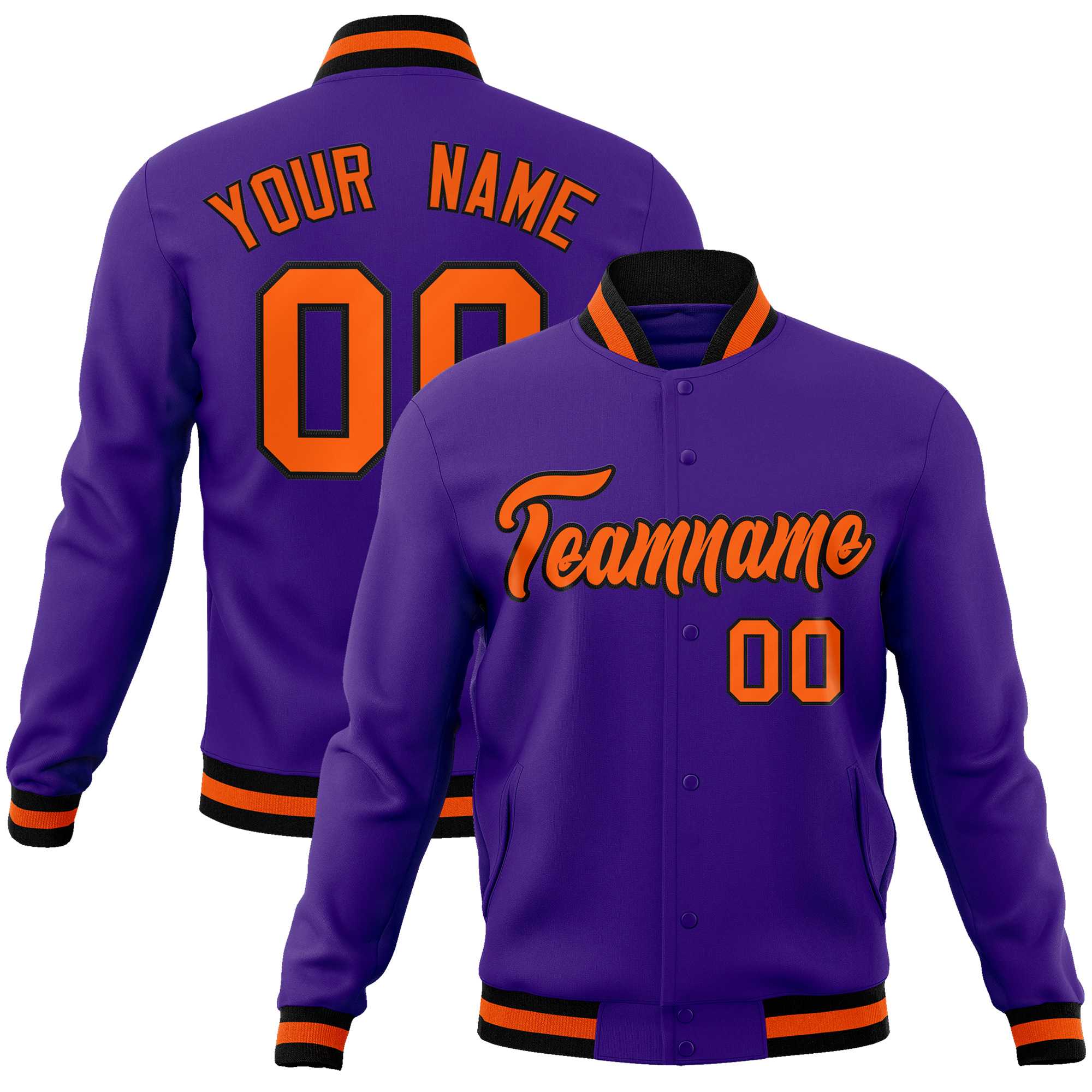 Custom Purple Orange-Black Classic Style Varsity Full-Snap Letterman Jacket