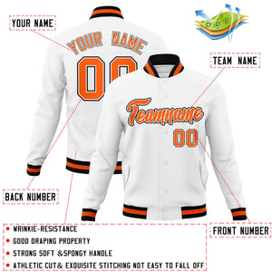 Custom White Orange-Black Classic Style Varsity Full-Snap Letterman Jacket