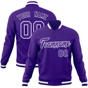 Custom Purple Purple-White Classic Style Varsity Full-Snap Letterman Jacket