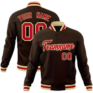 Custom Brown Red-Khaki Classic Style Varsity Full-Snap Letterman Jacket