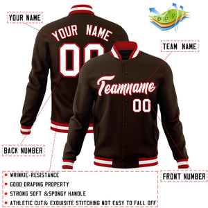 Custom Brown White-Red Classic Style Varsity Full-Snap Letterman Jacket